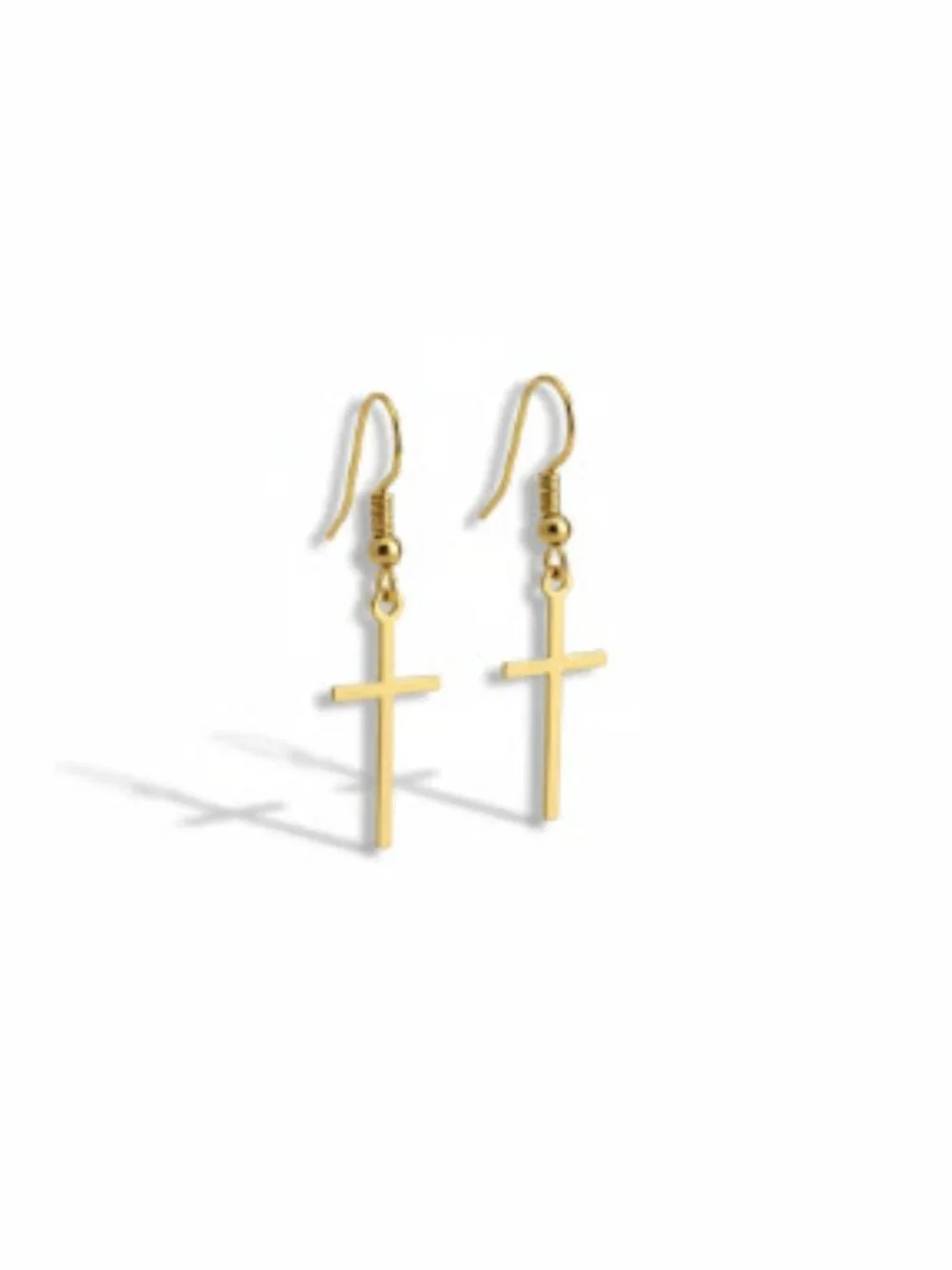 18K Gold Filled Cross Earrings Minimalist Christian Dangle Earrings